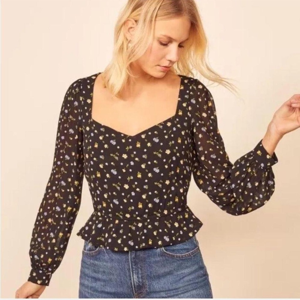 Reformation Floral Black Women's Top
